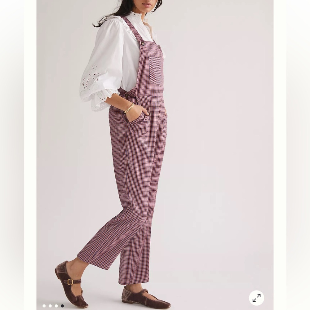 Anthropologie FRNCH Pink Purple Paris Plaid Tapered Stylish Jumpsuit Overalls XS - Picture 3 of 16